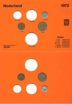 НИДЕРЛАНДЫ НАБОР ИЗ 3 МОНЕТ 1972 В БУКЛЕТЕ 3-6-4-37