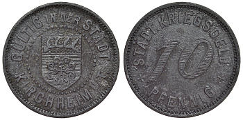 Германия, Кирххайм-унтер-Тек 10 пфеннигов 1917 Баден-Вюртемберг, нотгельд Funck 244.4.1 цинк 4119-944