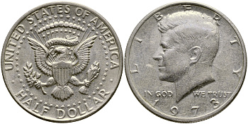 США 1/2 доллара (50 центов) 1973 Джон Кеннеди KM 202b медь плакированная медно-никелем 413-4345