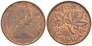Канада 1 цент 1981 Елизавета II (1952-2022), кленовый лист KM 127 бронза 4609-161