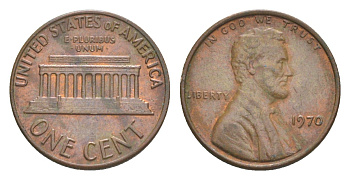 США 1 цент 1970 Линкольн KM 201 медь цинк aUNC 4643-357