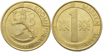 ФИНЛЯНДИЯ 1 МАРКА 1993 M KM 76 алюминиевая бронза 4448-337