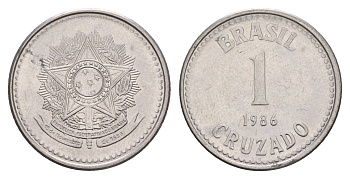 Бразилия 1 крузадо 1986 KM 605 нержавеющая сталь 4656-1235