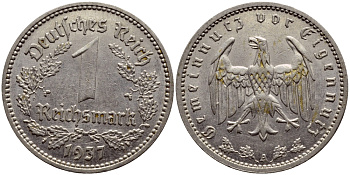 ГЕРМАНИЯ 1 РЕЙХСМАРКА 1937 A КМ 78 J.354 никель 56-1032