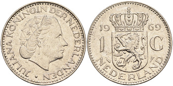 Нидерланды 1 гульден 1969 Юлиана (1948-1980) KM 184а никель 4171-114