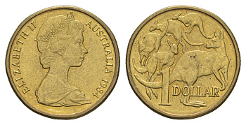 Австралия 1 доллар 1984 Елизавета II (1952-2022), кенгуру KM 77 алюминиевая бронза aUNC 4657-156