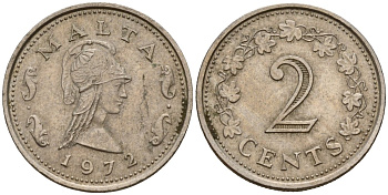 Мальта 2 цента 1972 Пентесилея, царица амазонок KM 9 медь цинк 4154-642