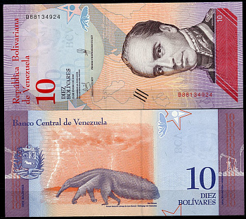 Венесуэла 10 боливаров 2018 генерал Рафаэль Урданет, муравьед Pick 103 a  бумага  UNC (пресс) 449-97-1