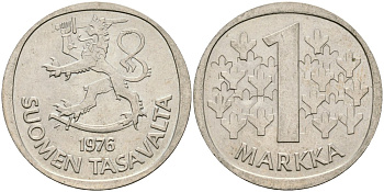Финляндия 1 марка 1976 К KM 49а медно-никель UNC 4582-1243
