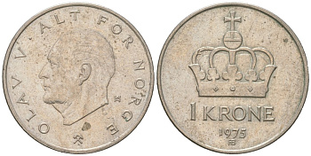 Норвегия 1 крона 1975 Улаф V (1958-1991) KM 419 медно-никель aUNC 4616-1024