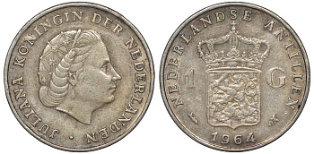 Нидерландские Антилы 1 гульден 1964 Юлиана (1948-1980) KM 2 серебро 36-1034