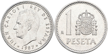 Испания 1 песета 1987 M, Хуан Карлос I (1975-2014) KM 821 алюминий 4402-932