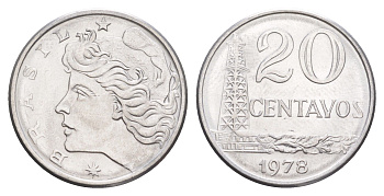 Бразилия 20 сентаво 1978 KM 579.1a нержавеющая сталь UNC 4642-1112
