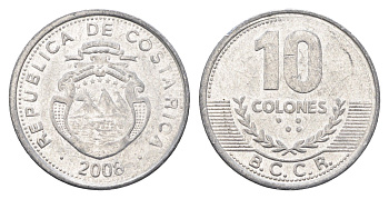Коста-Рика 10 колонов 2008 KM 228b алюминий 4663-956