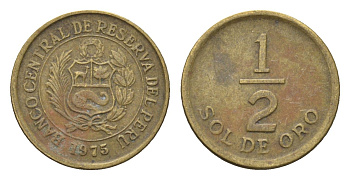 Перу 1/2 соль 1975 KM 265 латунь 4664-453