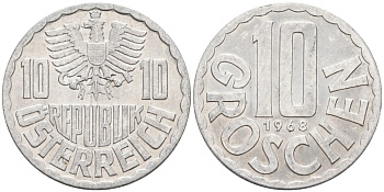 Австрия 10 грошей 1968 KM 2878 алюминий 4567-366