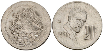Мексика 20 сентаво 1981 Франциско Индалеси KM 442 медно-никель 4603-1133