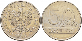 Польша 50 злотых 1990 MW, Демократическая Республика KM 216, Parchimowicz 601 медно-никель UNC 4519-1046