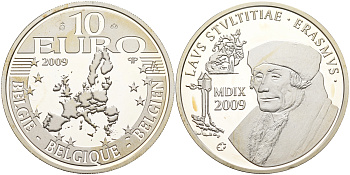 Бельгия 10 евро 2009 Эразм Роттердамский KM 285 серебро PROOF 06-266-13