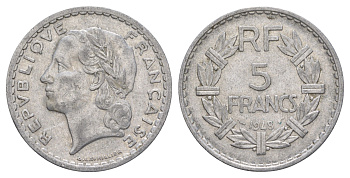 Франция 5 франков 1948 KM 888b алюминий 4385-334