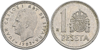 Испания 1 песета 1982 M, Хуан Карлос I (1975-2014) KM 821 алюминий 4401-434
