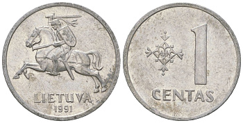 Литва 1 цент 1991 KM 85 алюминий UNC 4618-328