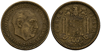 Испания 1 песета 1963 Франсиско Франко (1939-1975) KM 775 алюминиевая бронза 4176-315
