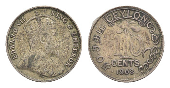 Цейлон 10 центов 1908 KM 97 серебро 75-823