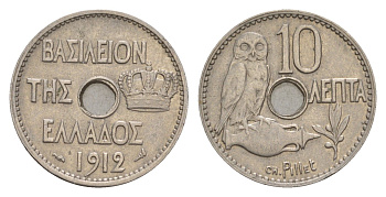 Греция 10 лепт 1912 Георг I (1863-1913), сова KM 63 никель 4655-327