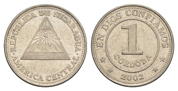 Никарагуа 1 кордоба 2002 KM 101 сталь плакированная никелем 4529-532