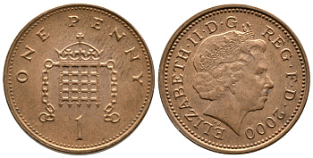 Великобритания 1 пенни 2000 Елизавета II (1952-2022) KM 986, Spink 4710 (B5) сталь плакированная медью 3999-755