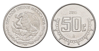 Мексика 50 сентаво 2015 Mo KM 936 нержавеющая сталь UNC 4636-518