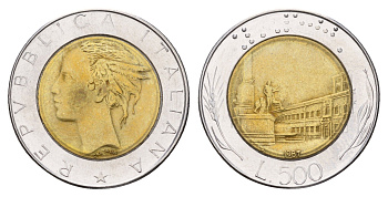 Италия 500 лир 1987 R, Квиринальский дворец в Риме KM 111 биметалл 186-1146