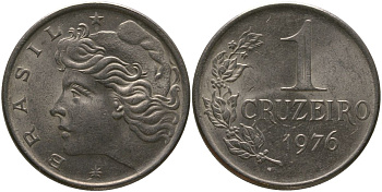 Бразилия 1 крузейро 1976 KM 581a, Schon 86a медно-никель 4565-131