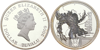 Тувалу 1 доллар 2009 лидер десептиконов Мегатрон, в оригинальной коробке KM 95 серебро  PROOF  3-4-11-12