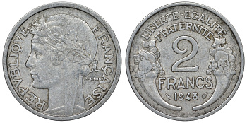 Франция 2 франка 1948 KM 886а.1, Le Franc 269.12 алюминий 4123-345