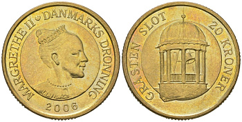 Дания 20 крон 2006 Колокольня Королевского дворца, Грастен KM 902 алюминиевая бронза UNC 34-825