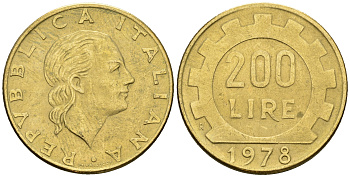 Италия 200 лир 1978 R, шестерня KM 105 алюминиевая бронза 259-142