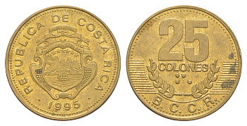 Коста-Рика 25 колонов 1995 KM 229 латунь 4635-1153