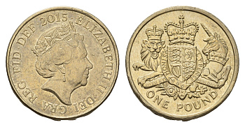 Великобритания 1 фунт 2015 Елизавета II (1952-2022), год-тип, Королевский герб Великобритании KM 1341 никель латунь 4675-735