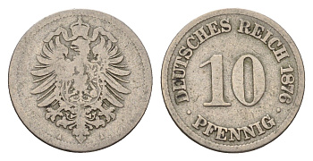 Германия 10 пфеннигов 1876 A, Вильгельм I (1871-1888) KM 4, J. 4 медно-никель 4636-537