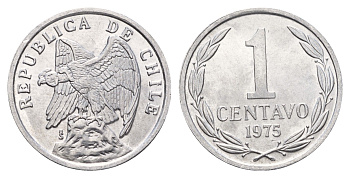 Чили 1 сентаво 1975 год тип KM 203 алюминий UNC 4391-211