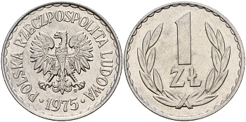 Польша 1 злотый 1975 MW KM 49.1 алюминий    4603-442