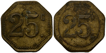 Франция 25 сантимов ND ресторанный жетон латунь 4166-355