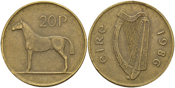 Ирландия 20 пенсов 1986 лошадь KM 25 никель бронза 4140-122