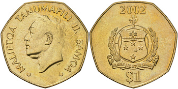 Самоа 1 доллар 2002 KM 135 латунь UNC 4367-434