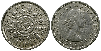 Великобритания 2 шиллинга (флорин) 1955 Елизавета II (1952-2022) KM 906, Spink 4146 медно-никель 4607-846