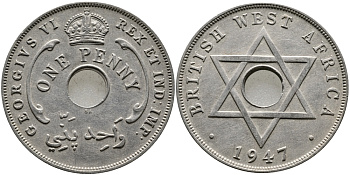 Британская Западная Африка 1 пенни 1947 Георг VI (1937-1952) KM 19 медно-никель 1523-544