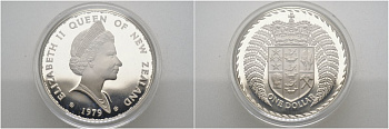 Новая Зеландия 1 доллар 1979 герб Новой Зеландии, Елизавета II (1952-2022) KM 48а серебро PROOF 3-4-7-15