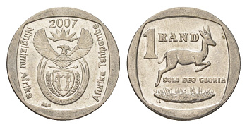 ЮАР 1 ранд 2007 KM 344 медь плакированная никелем 4627-453